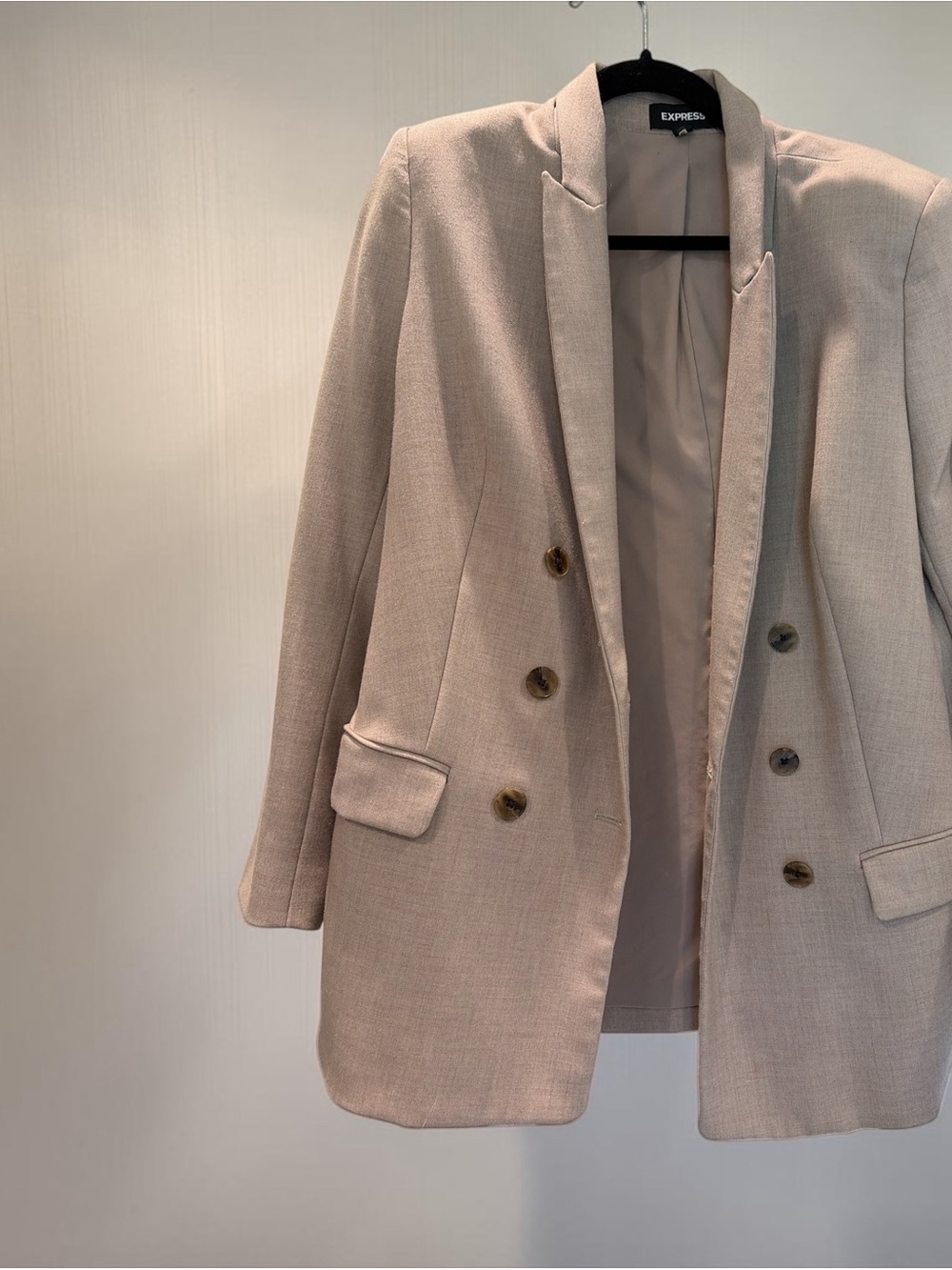Express Double-Breasted Light Cream Boyfriend Blazer